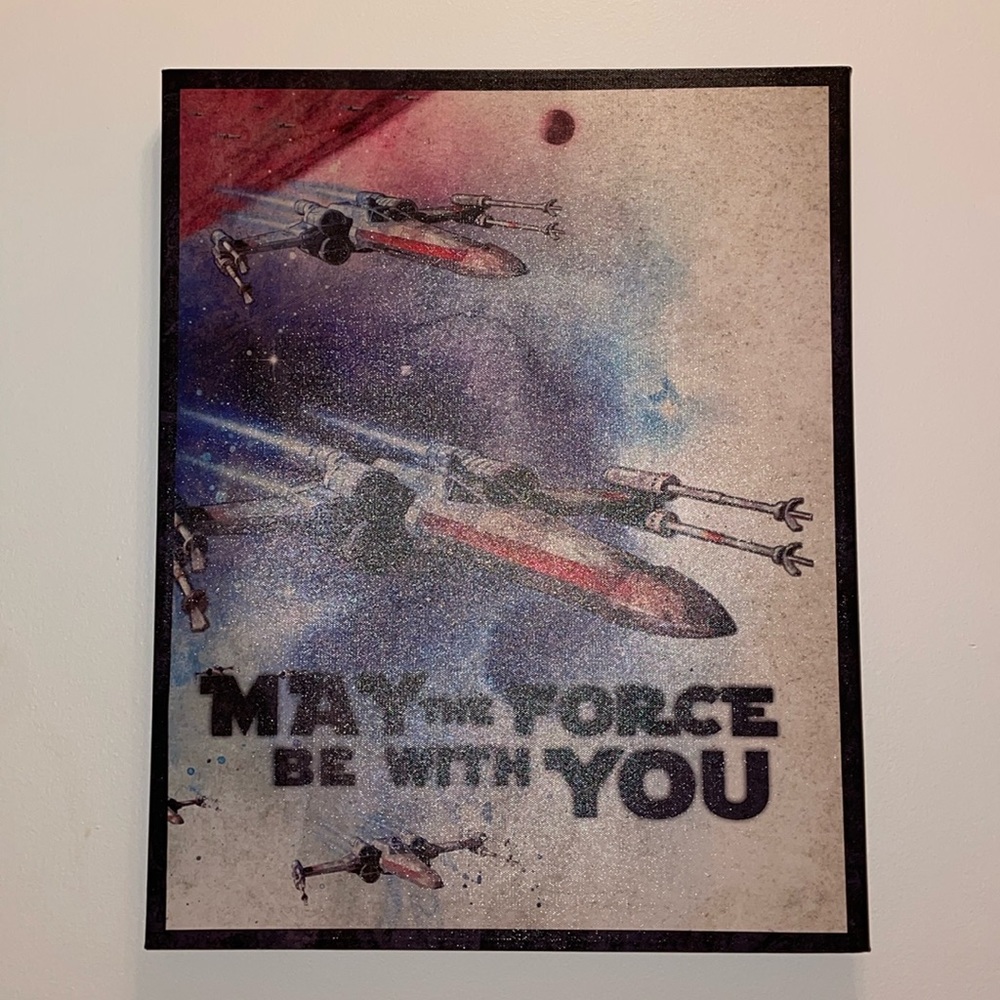 STAR WARS artwork, 16” x 20”. Brand new condition. “MAY THE FORCE BE WITH YOU”.